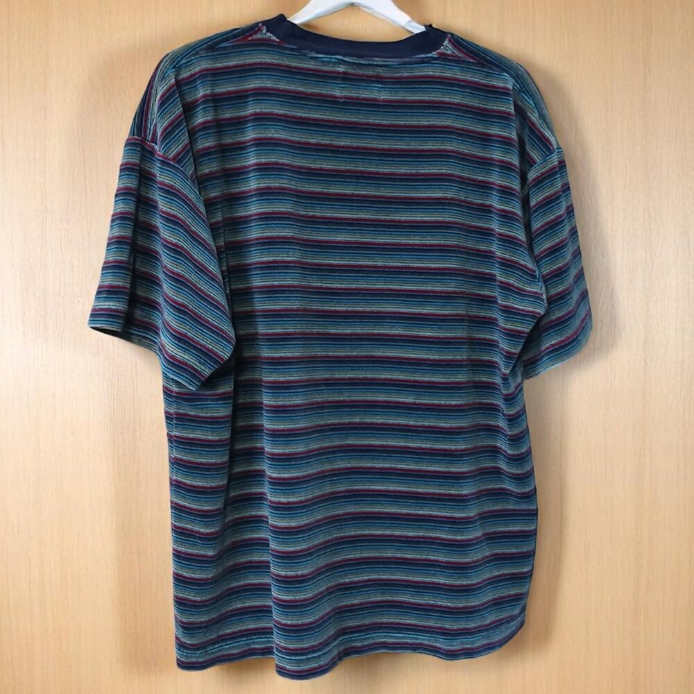 Vintage 90s BTB Striped Velour Shirt | Mens L-XL | Juicy Era Soft Crewneck Tee - Picture 2 of 6